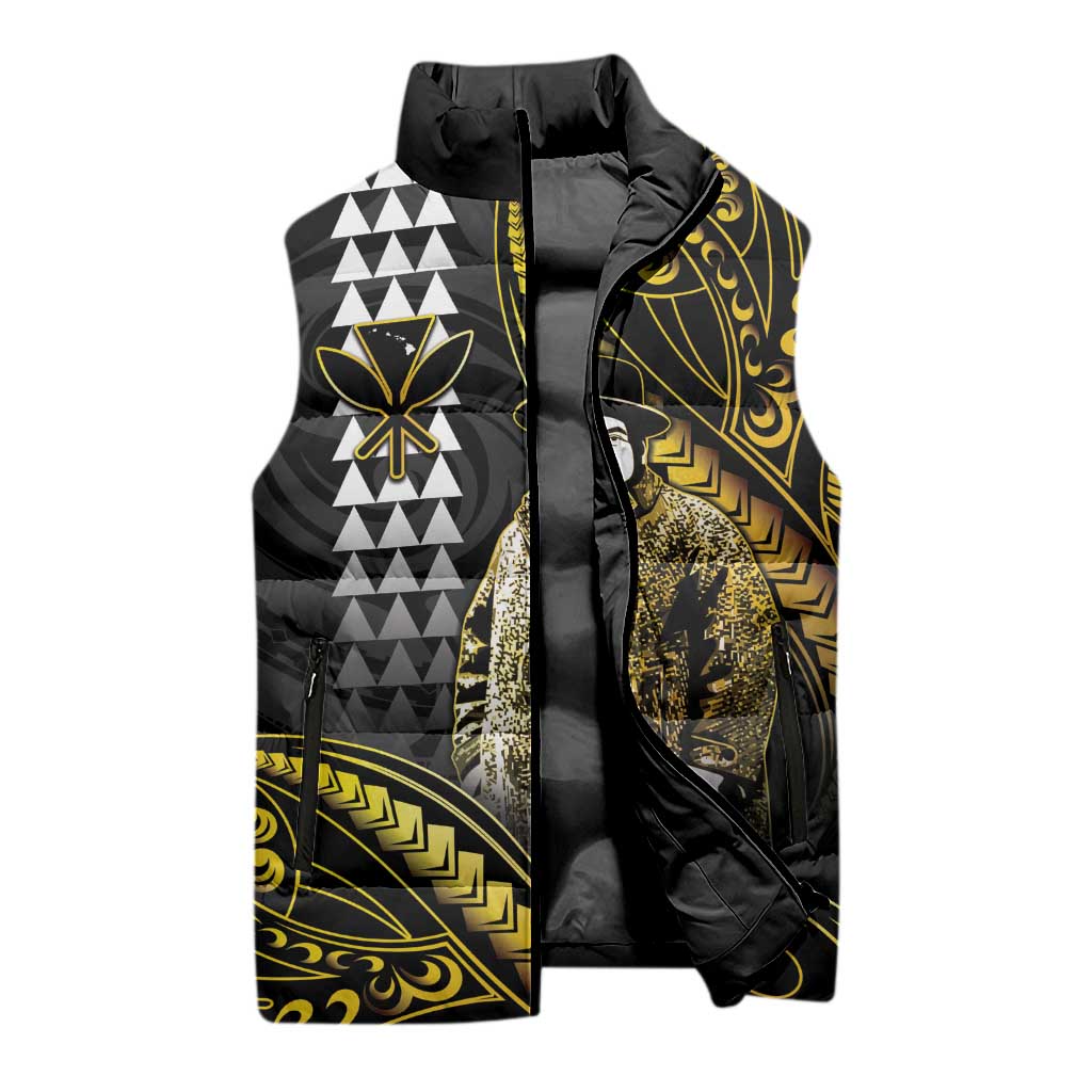 Hawaii Kuhio The Citizen Prince Sleeveless Puffer Jacket Gold Polynesian Tribal Tattoo