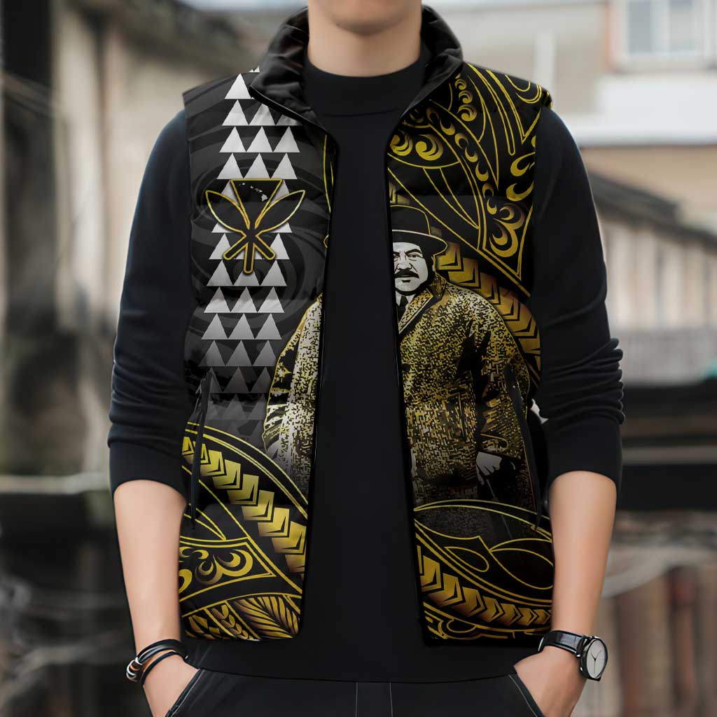 Hawaii Kuhio The Citizen Prince Sleeveless Puffer Jacket Gold Polynesian Tribal Tattoo