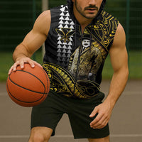 Hawaii Kuhio The Citizen Prince Sleeveless Zip Hoodie Gold Polynesian Tribal Tattoo