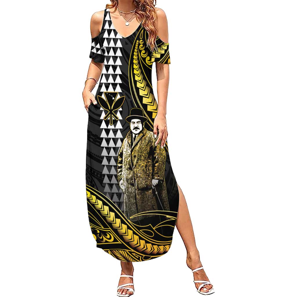 Hawaii Kuhio The Citizen Prince Summer Maxi Dress Gold Polynesian Tribal Tattoo