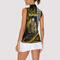 Hawaii Kuhio The Citizen Prince Women Sleeveless Polo Shirt Gold Polynesian Tribal Tattoo LT05 - Polynesian Pride