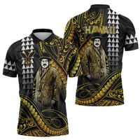 Hawaii Kuhio The Citizen Prince Zipper Polo Shirt Gold Polynesian Tribal Tattoo