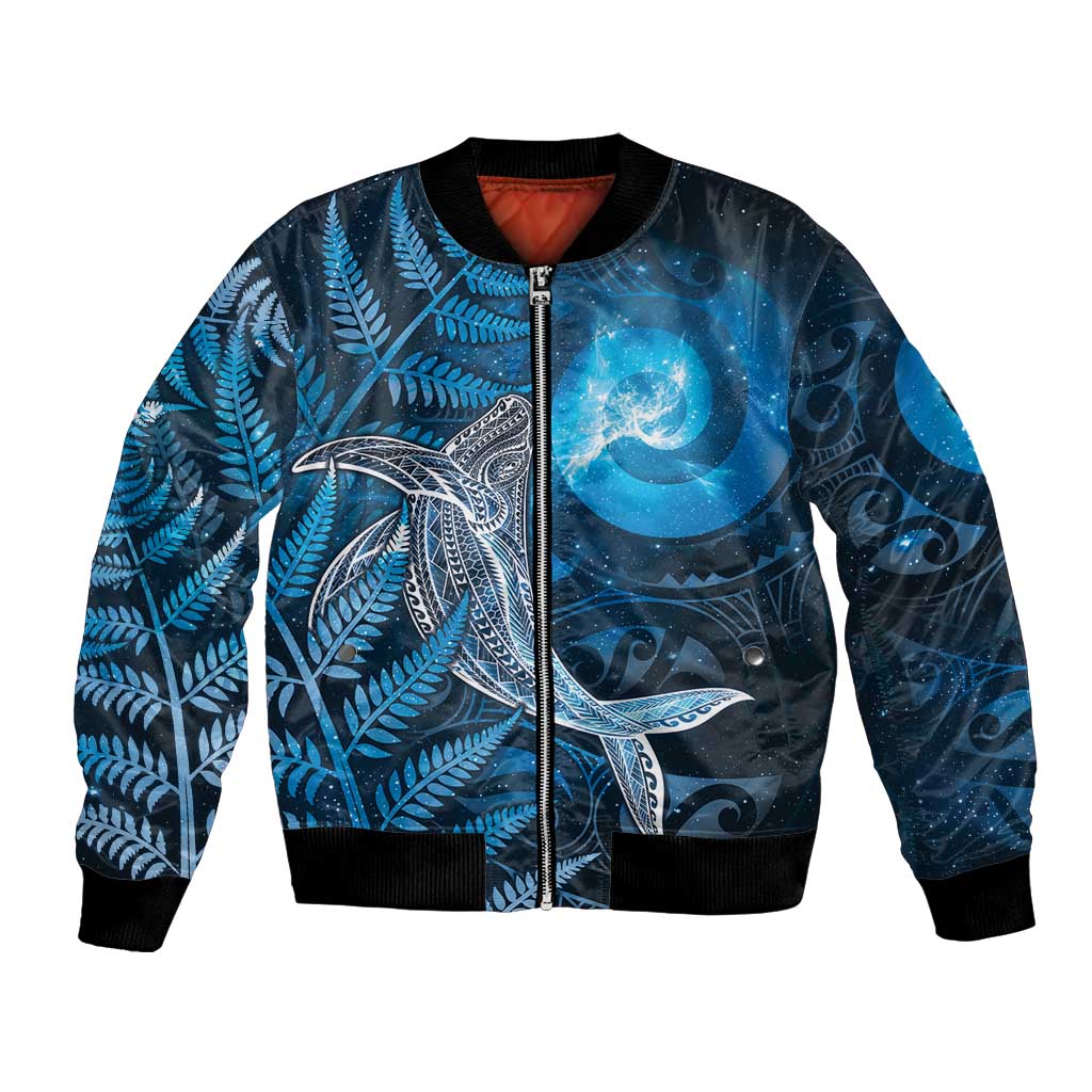 New Zealand Matariki Bomber Jacket Maori Koru With Humpback Whale Blue