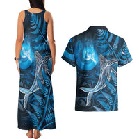 New Zealand Matariki Couples Matching Tank Maxi Dress and Hawaiian Shirt Maori Koru With Humpback Whale Blue LT05 - Polynesian Pride