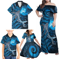 New Zealand Matariki Family Matching Off Shoulder Maxi Dress and Hawaiian Shirt Maori Koru With Humpback Whale Blue LT05 - Polynesian Pride