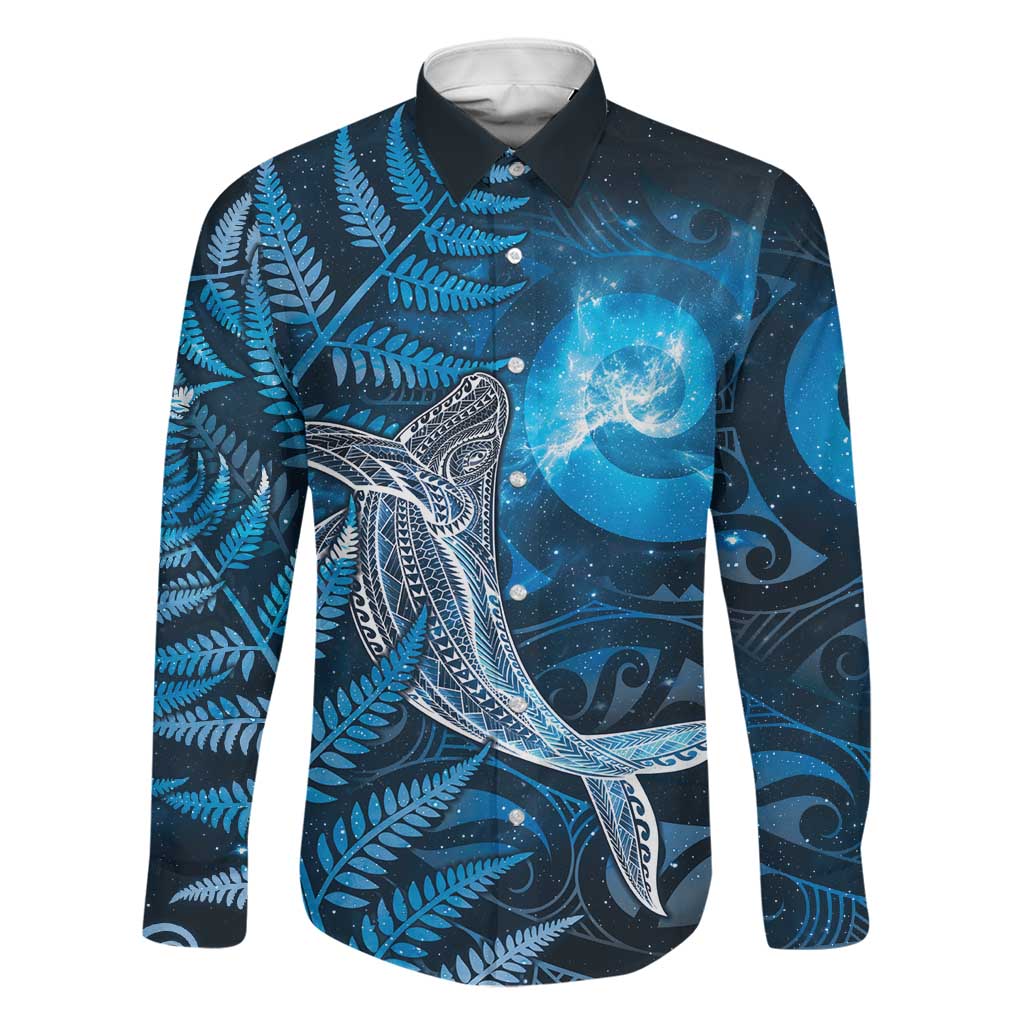 New Zealand Matariki Family Matching Puletasi and Hawaiian Shirt Maori Koru With Humpback Whale Blue LT05 Dad's Shirt - Long Sleeve Blue - Polynesian Pride
