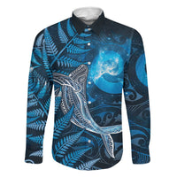 New Zealand Matariki Family Matching Puletasi and Hawaiian Shirt Maori Koru With Humpback Whale Blue LT05 Dad's Shirt - Long Sleeve Blue - Polynesian Pride