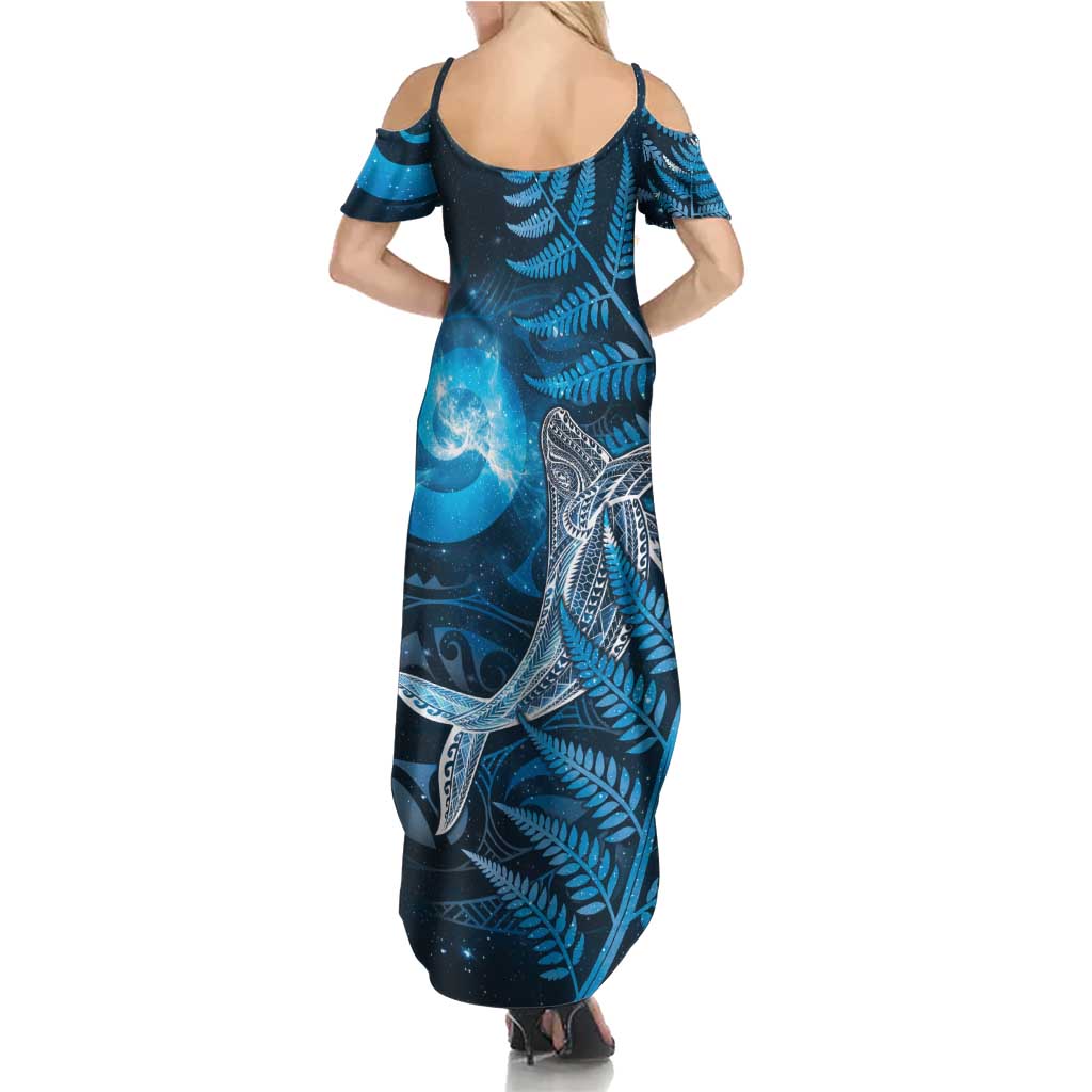 New Zealand Matariki Family Matching Summer Maxi Dress and Hawaiian Shirt Maori Koru With Humpback Whale Blue LT05 - Polynesian Pride