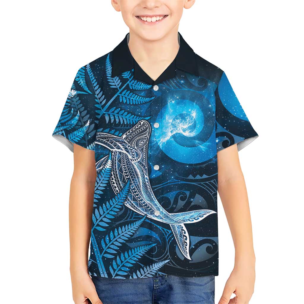 New Zealand Matariki Family Matching Summer Maxi Dress and Hawaiian Shirt Maori Koru With Humpback Whale Blue LT05 Son's Shirt Blue - Polynesian Pride
