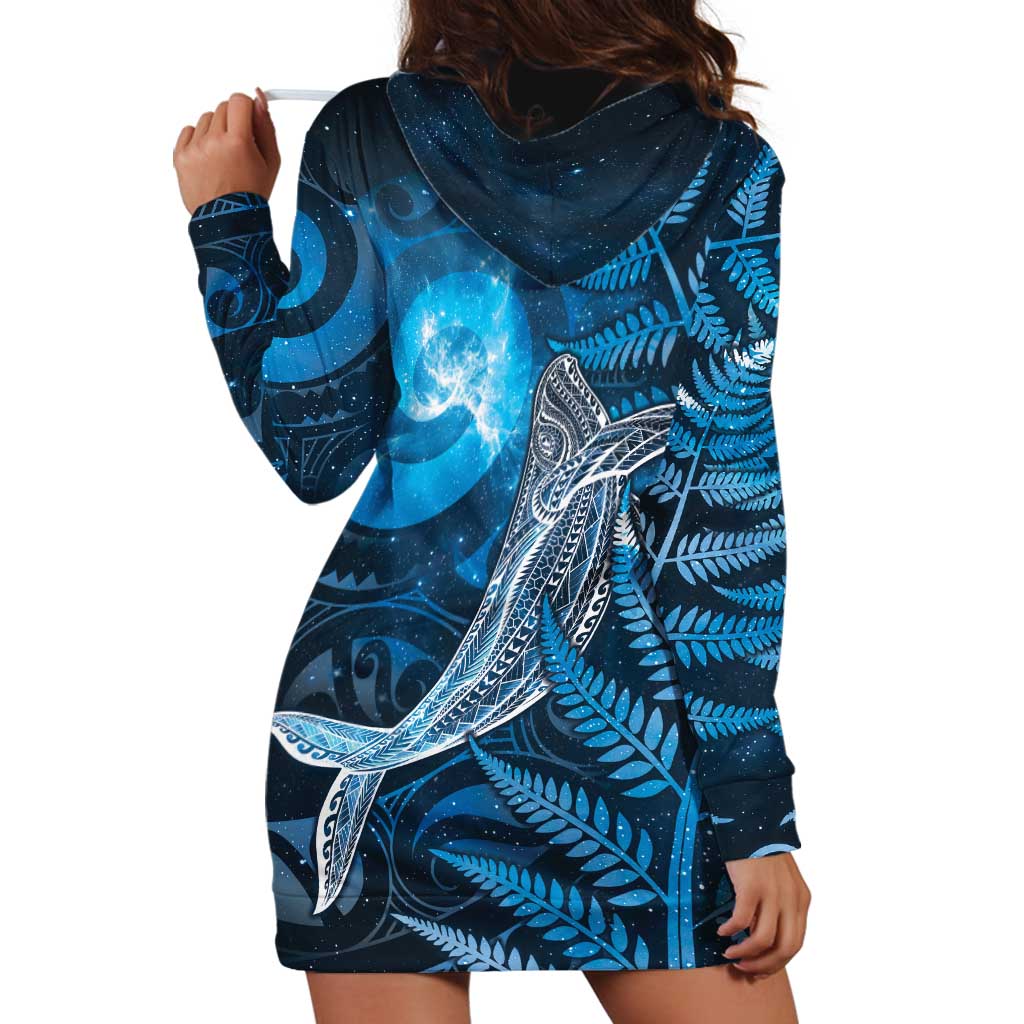 New Zealand Matariki Hoodie Dress Maori Koru With Humpback Whale Blue