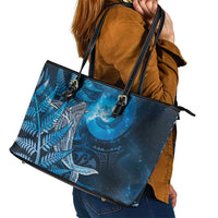 New Zealand Matariki Leather Tote Bag Maori Koru With Humpback Whale Blue