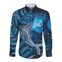 New Zealand Matariki Long Sleeve Button Shirt Maori Koru With Humpback Whale Blue