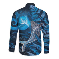 New Zealand Matariki Long Sleeve Button Shirt Maori Koru With Humpback Whale Blue