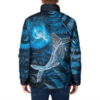 New Zealand Matariki Padded Jacket Maori Koru With Humpback Whale Blue