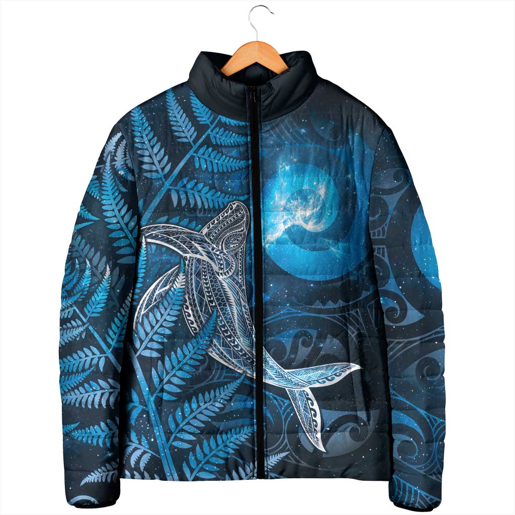 New Zealand Matariki Padded Jacket Maori Koru With Humpback Whale Blue