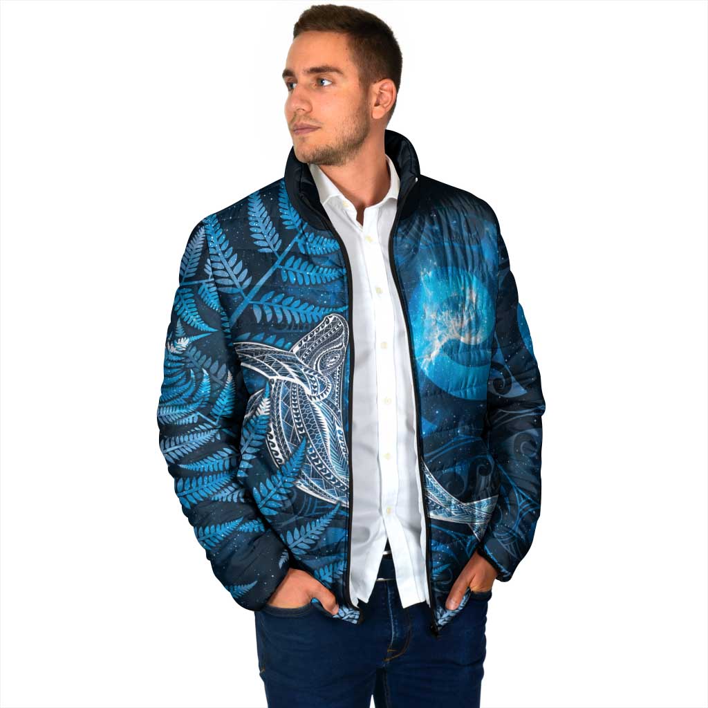 New Zealand Matariki Padded Jacket Maori Koru With Humpback Whale Blue