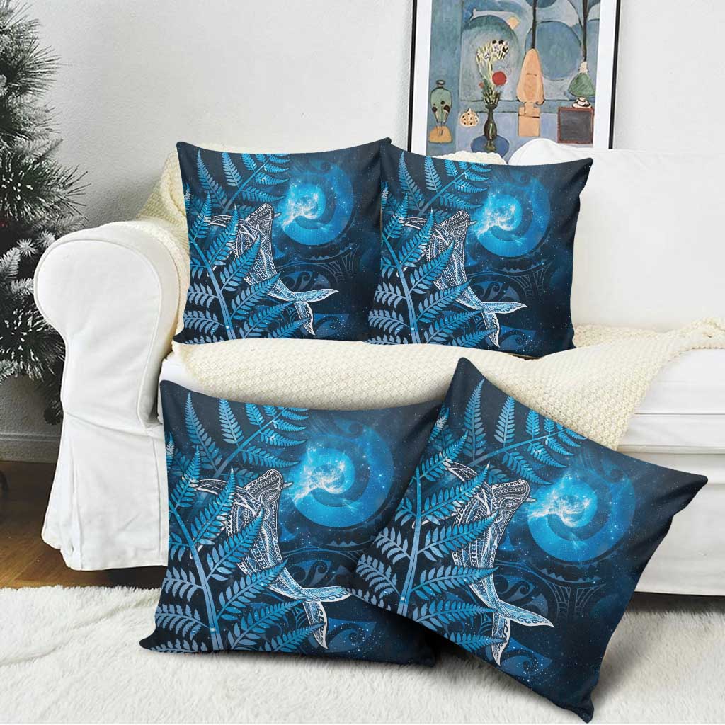 New Zealand Matariki Pillow Cover Maori Koru With Humpback Whale Blue