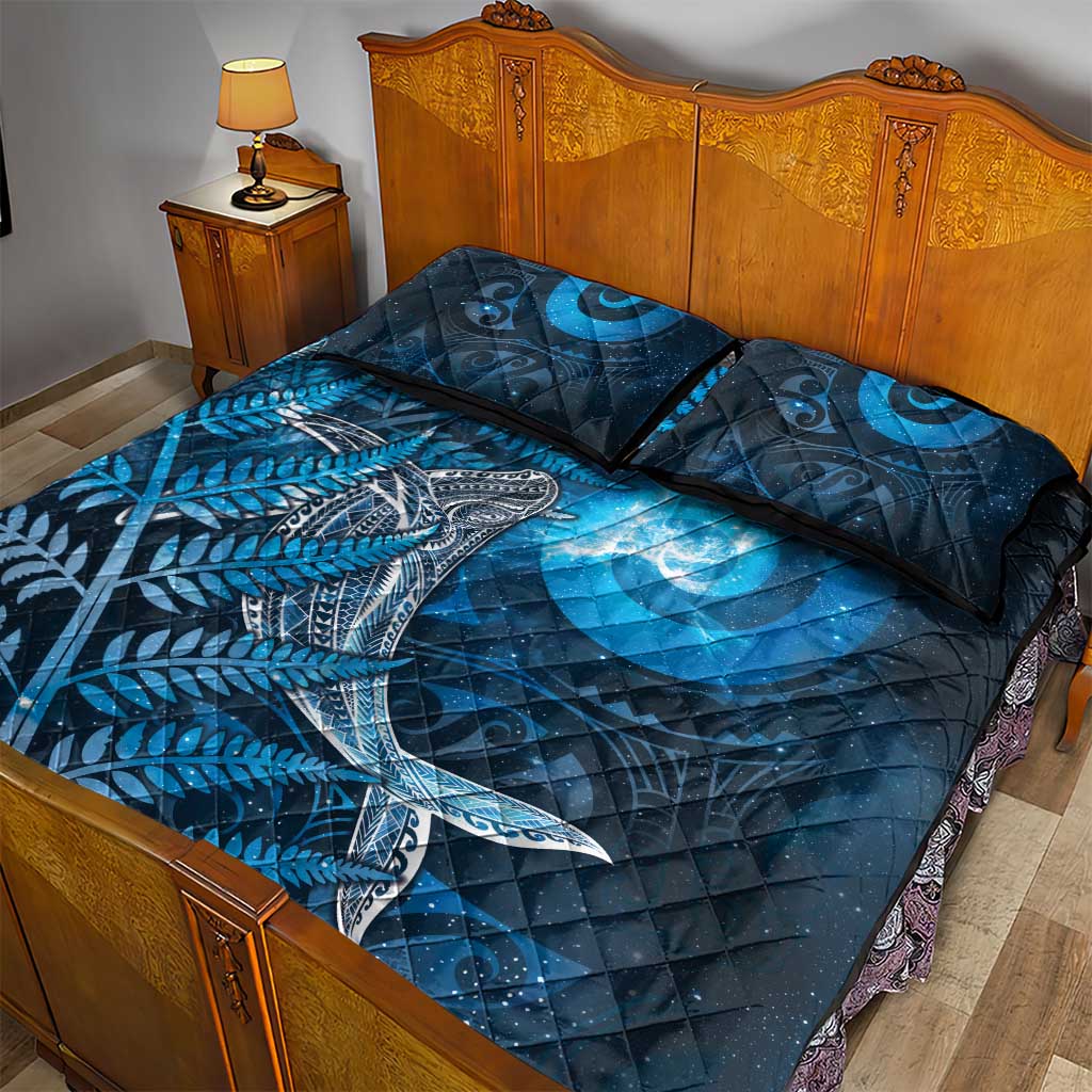 New Zealand Matariki Quilt Bed Set Maori Koru With Humpback Whale Blue
