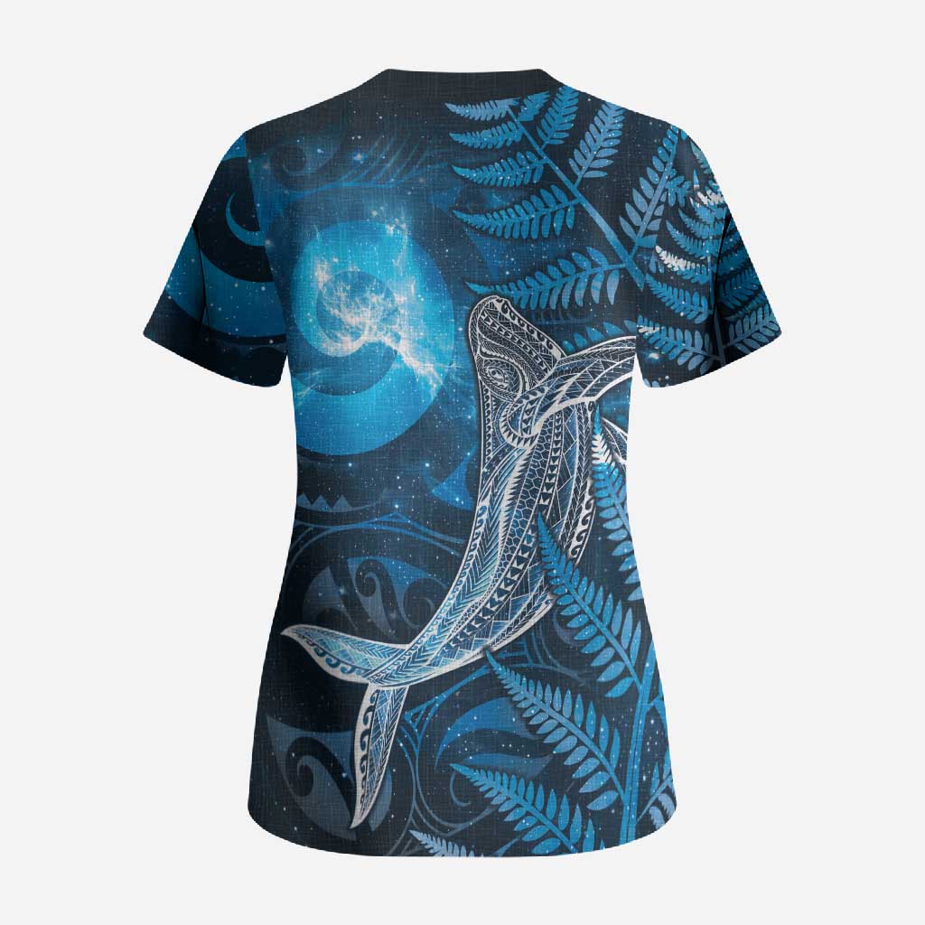 New Zealand Matariki Scrub Top Maori Koru With Humpback Whale Blue