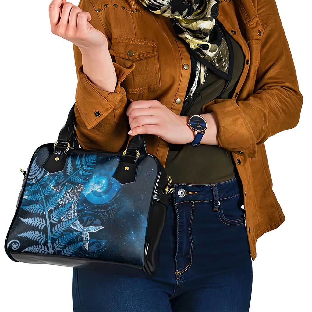 New Zealand Matariki Shoulder Handbag Maori Koru With Humpback Whale Blue