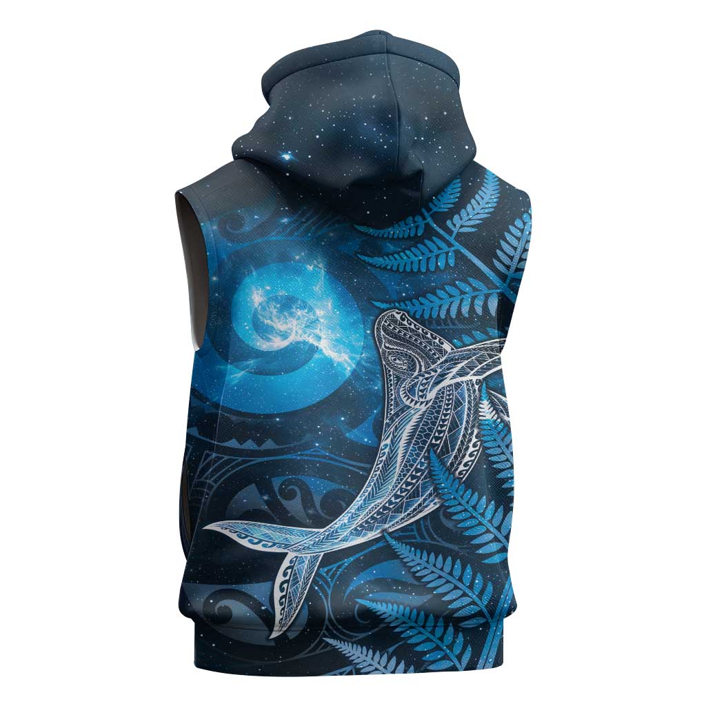 New Zealand Matariki Sleeveless Hoodie Maori Koru With Humpback Whale Blue