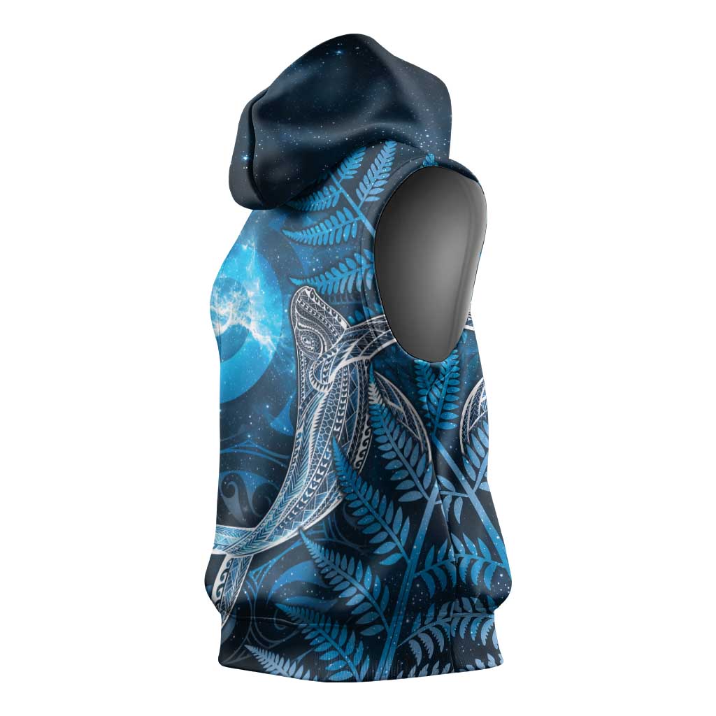 New Zealand Matariki Sleeveless Hoodie Maori Koru With Humpback Whale Blue