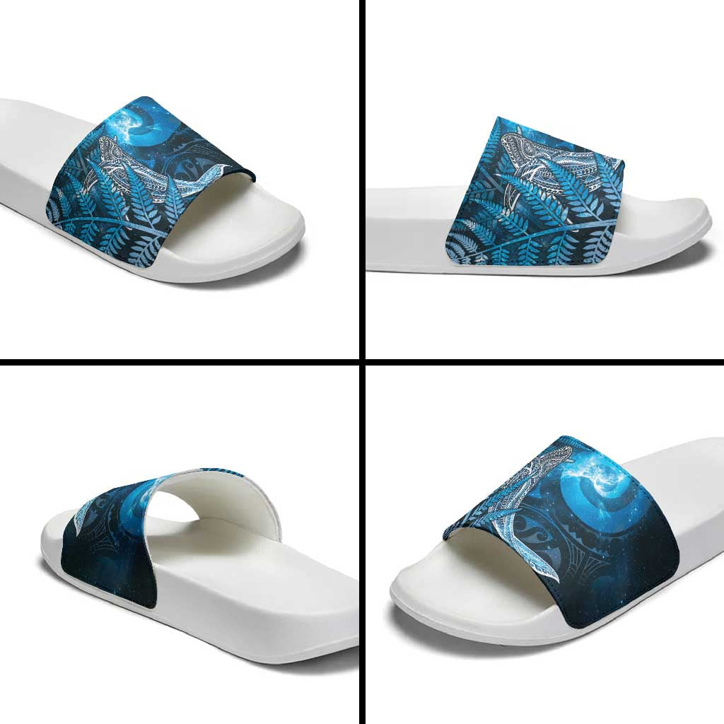 New Zealand Matariki Slide Sandals Maori Koru With Humpback Whale Blue