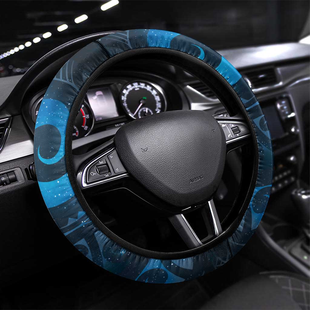 New Zealand Matariki Steering Wheel Cover Maori Koru With Humpback Whale Blue