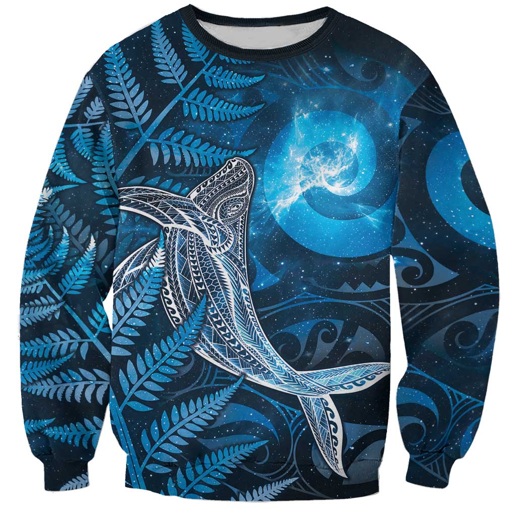 New Zealand Matariki Sweatshirt Maori Koru With Humpback Whale Blue
