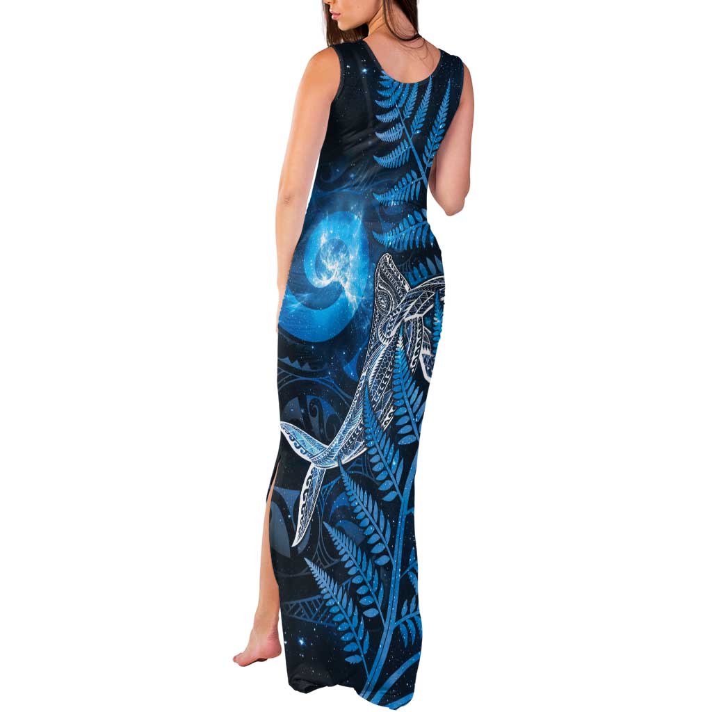 New Zealand Matariki Tank Maxi Dress Maori Koru With Humpback Whale Blue