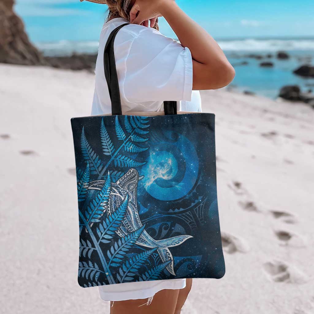 New Zealand Matariki Tote Bag Maori Koru With Humpback Whale Blue