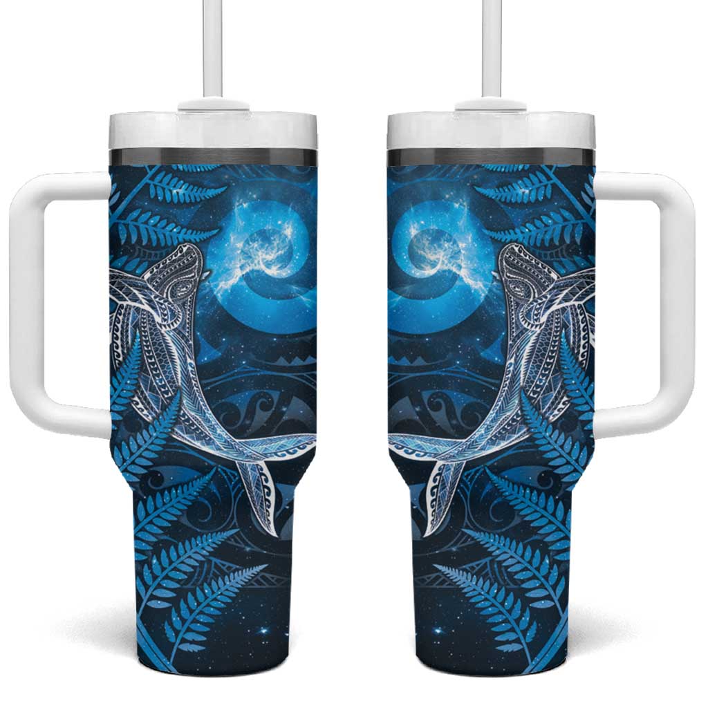 New Zealand Matariki Tumbler With Handle Maori Koru With Humpback Whale Blue