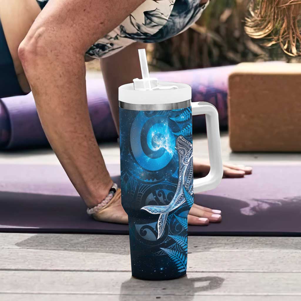 New Zealand Matariki Tumbler With Handle Maori Koru With Humpback Whale Blue