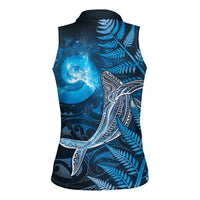 New Zealand Matariki Women Sleeveless Polo Shirt Maori Koru With Humpback Whale Blue LT05 - Polynesian Pride