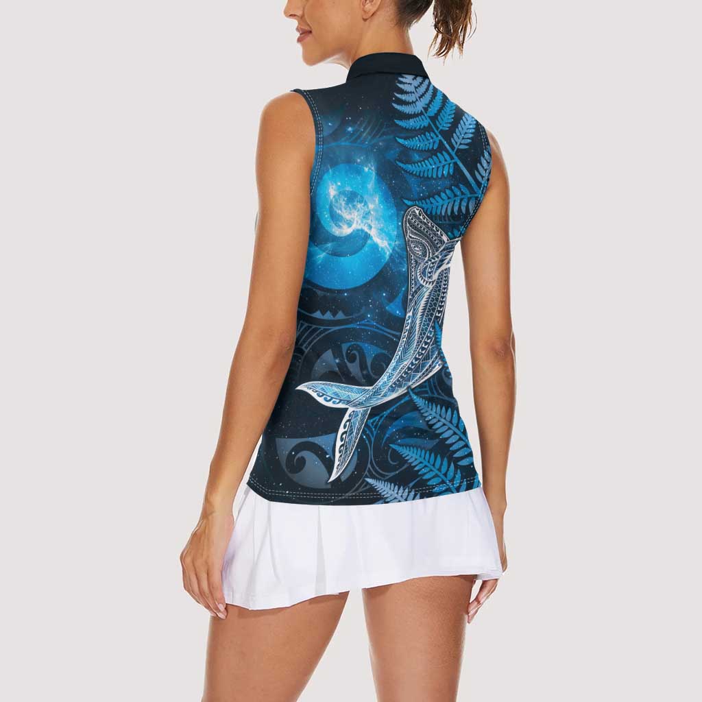 New Zealand Matariki Women Sleeveless Polo Shirt Maori Koru With Humpback Whale Blue LT05 - Polynesian Pride
