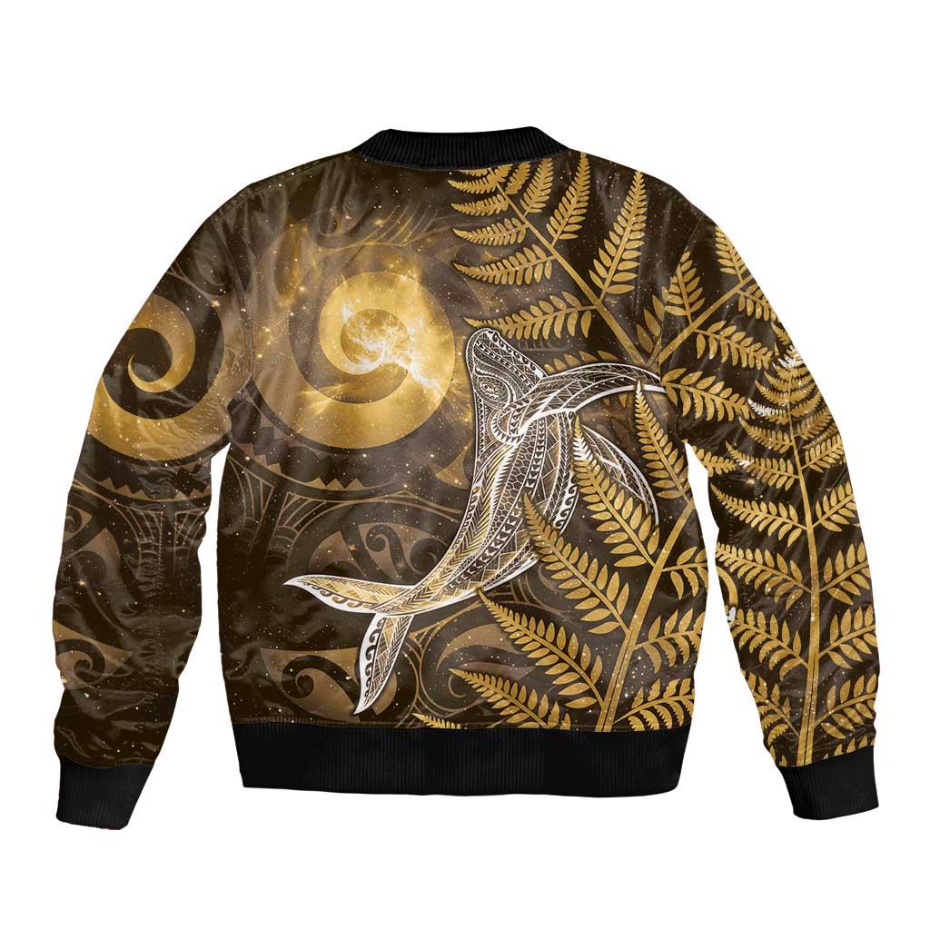 New Zealand Matariki Bomber Jacket Maori Koru With Humpback Whale Gold
