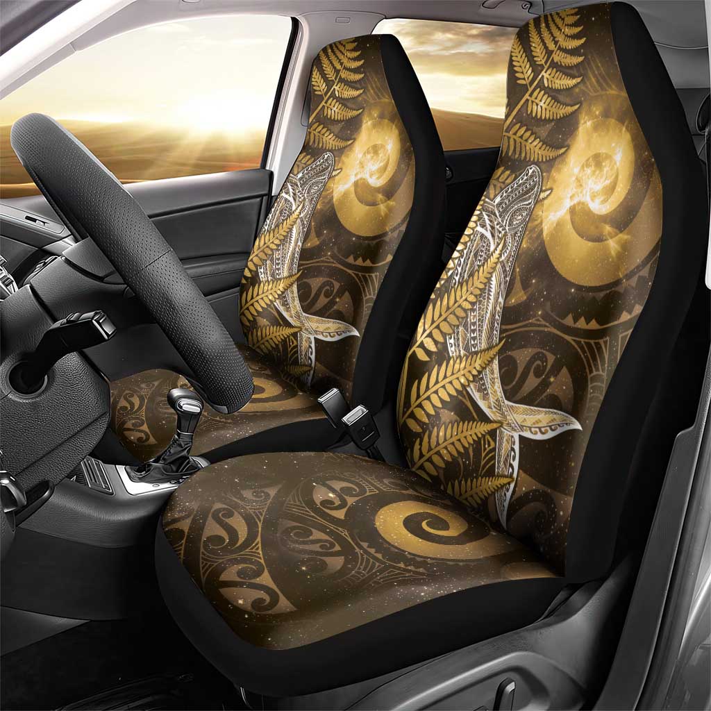 New Zealand Matariki Car Seat Cover Maori Koru With Humpback Whale Gold