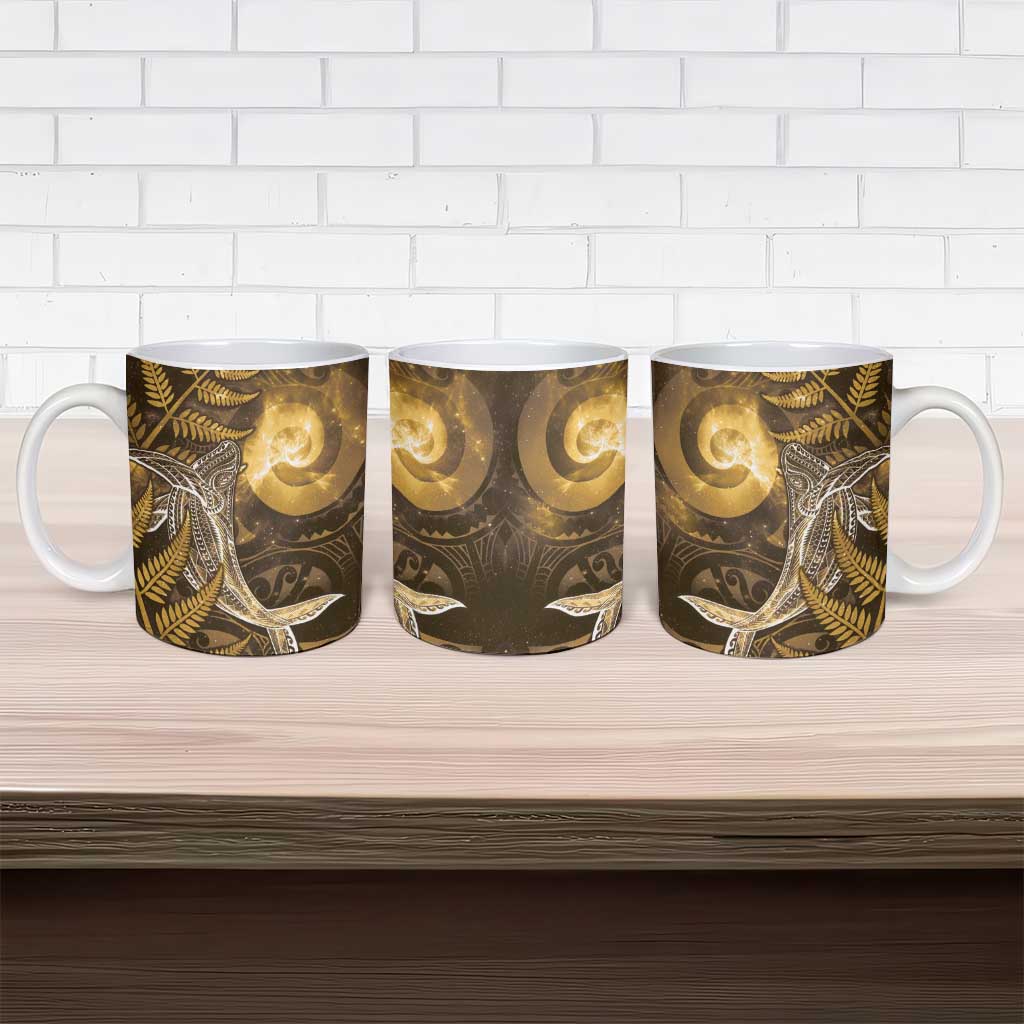 New Zealand Matariki Ceramic Mug Maori Koru With Humpback Whale Gold