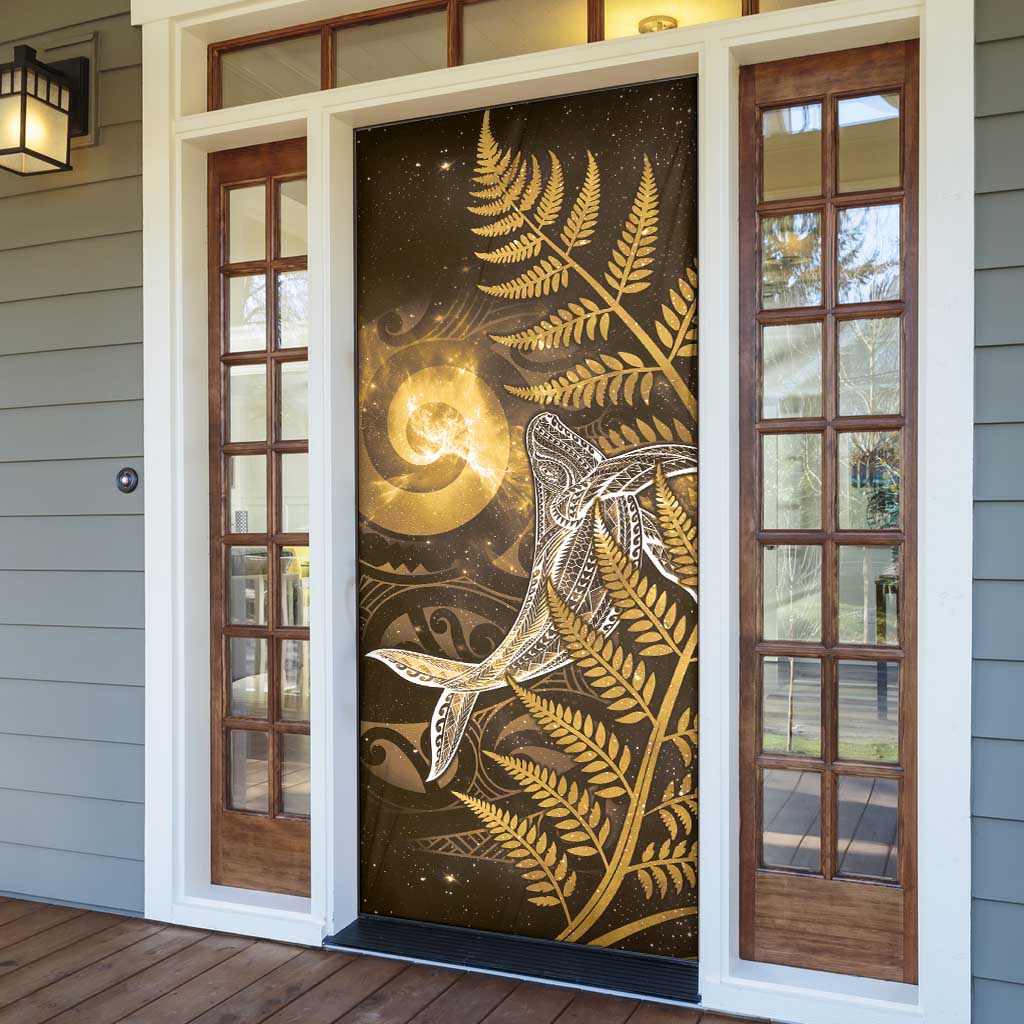 New Zealand Matariki Door Cover Maori Koru With Humpback Whale Gold