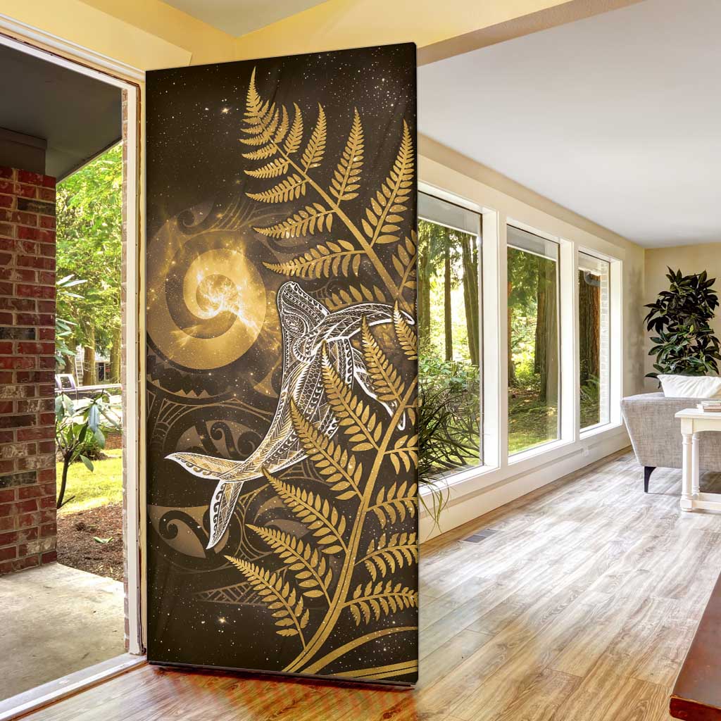 New Zealand Matariki Door Cover Maori Koru With Humpback Whale Gold