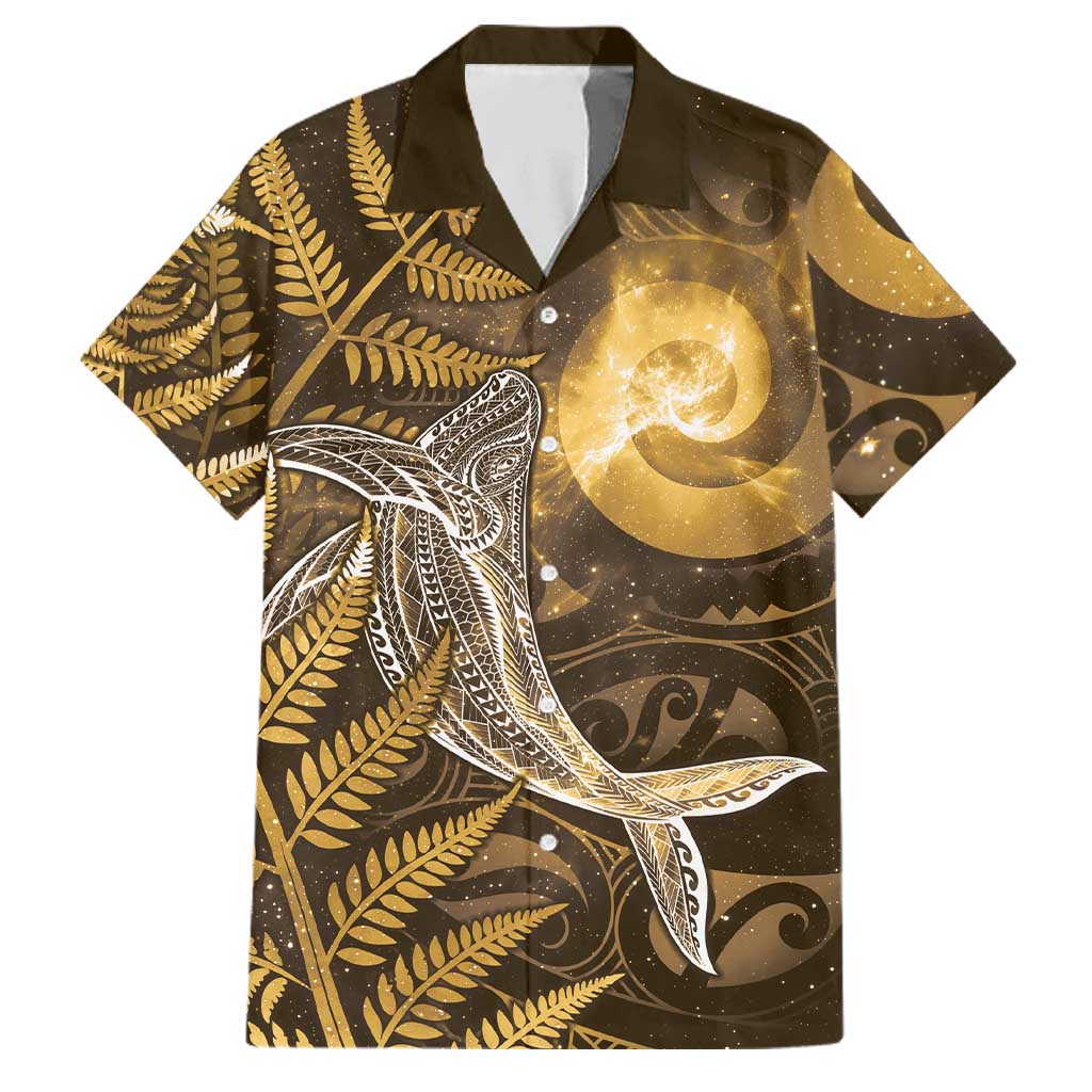 New Zealand Matariki Family Matching Long Sleeve Bodycon Dress and Hawaiian Shirt Maori Koru With Humpback Whale Gold LT05 Dad's Shirt - Short Sleeve Gold - Polynesian Pride