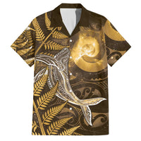 New Zealand Matariki Family Matching Off The Shoulder Long Sleeve Dress and Hawaiian Shirt Maori Koru With Humpback Whale Gold LT05 Dad's Shirt - Short Sleeve Gold - Polynesian Pride