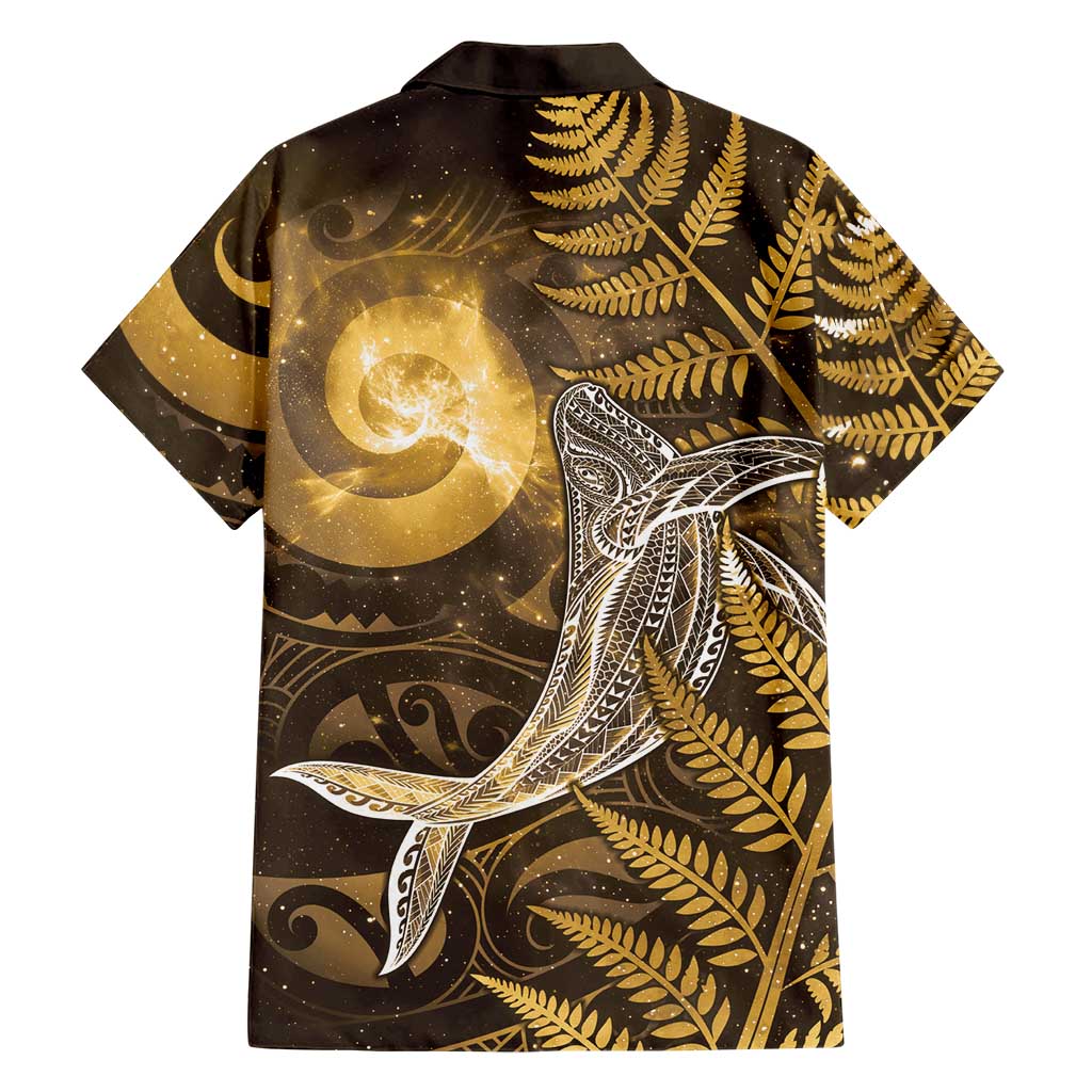 New Zealand Matariki Family Matching Off Shoulder Maxi Dress and Hawaiian Shirt Maori Koru With Humpback Whale Gold LT05 - Polynesian Pride