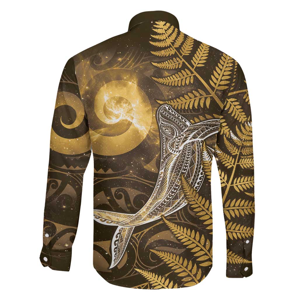 New Zealand Matariki Family Matching Off Shoulder Maxi Dress and Hawaiian Shirt Maori Koru With Humpback Whale Gold LT05 - Polynesian Pride