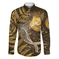 New Zealand Matariki Family Matching Off Shoulder Short Dress and Hawaiian Shirt Maori Koru With Humpback Whale Gold LT05 Dad's Shirt - Long Sleeve Gold - Polynesian Pride