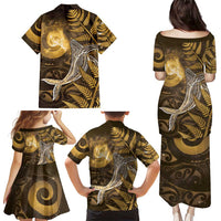 New Zealand Matariki Family Matching Puletasi and Hawaiian Shirt Maori Koru With Humpback Whale Gold LT05 - Polynesian Pride
