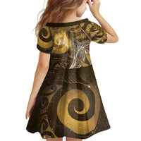New Zealand Matariki Family Matching Short Sleeve Bodycon Dress and Hawaiian Shirt Maori Koru With Humpback Whale Gold LT05 - Polynesian Pride