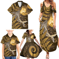 New Zealand Matariki Family Matching Summer Maxi Dress and Hawaiian Shirt Maori Koru With Humpback Whale Gold LT05 - Polynesian Pride