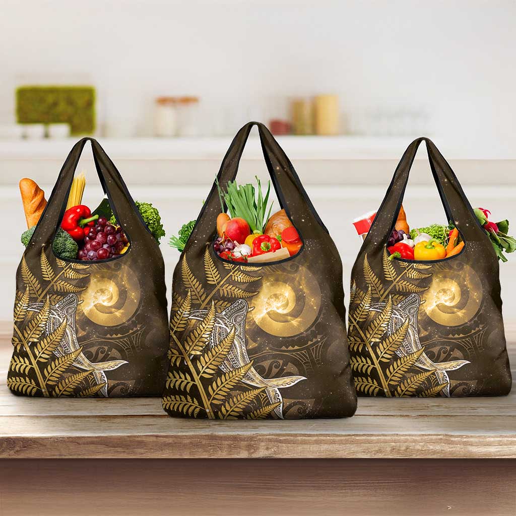 New Zealand Matariki Grocery Bag Maori Koru With Humpback Whale Gold