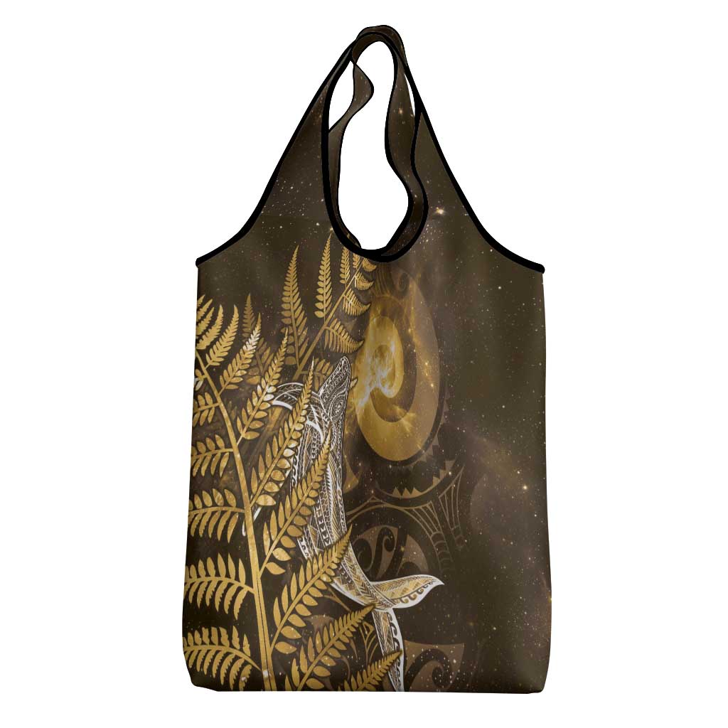 New Zealand Matariki Grocery Bag Maori Koru With Humpback Whale Gold